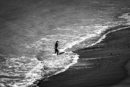 Wet-Suited Swimmer, Seven Sisters, March 2021 
